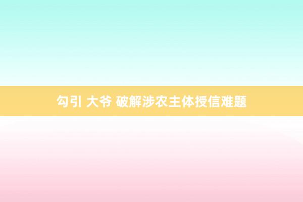 勾引 大爷 破解涉农主体授信难题