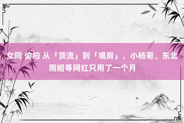 女同 偷拍 从「顶流」到「塌房」，小杨哥、东北雨姐等网红只用了一个月