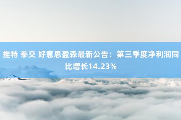 推特 拳交 好意思盈森最新公告：第三季度净利润同比增长14.23%