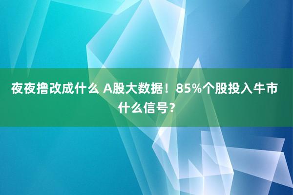 夜夜撸改成什么 A股大数据！85%个股投入牛市 什么信号？