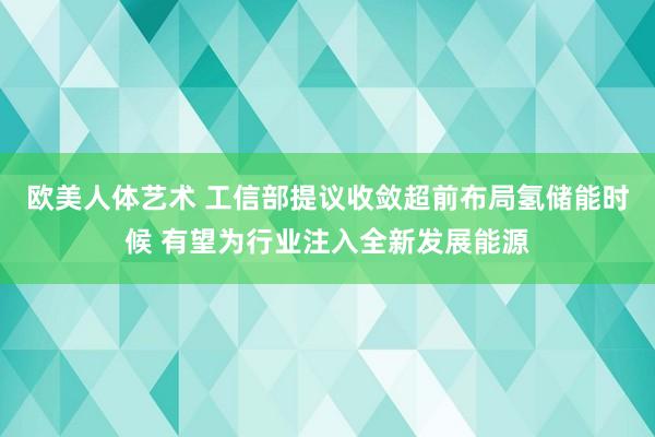 欧美人体艺术 工信部提议收敛超前布局氢储能时候 有望为行业注入全新发展能源