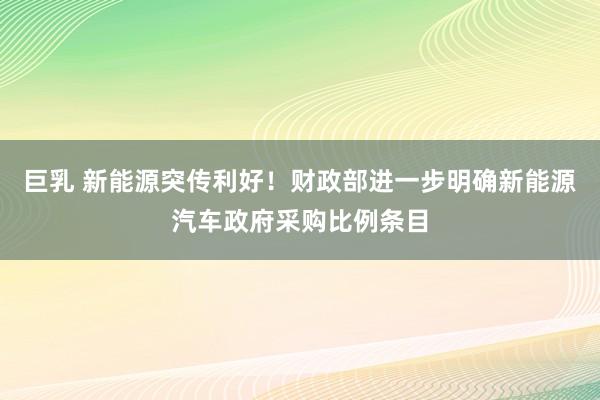 巨乳 新能源突传利好！财政部进一步明确新能源汽车政府采购比例条目