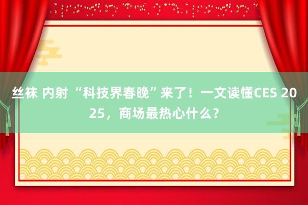 丝袜 内射 “科技界春晚”来了！一文读懂CES 2025，商场最热心什么？