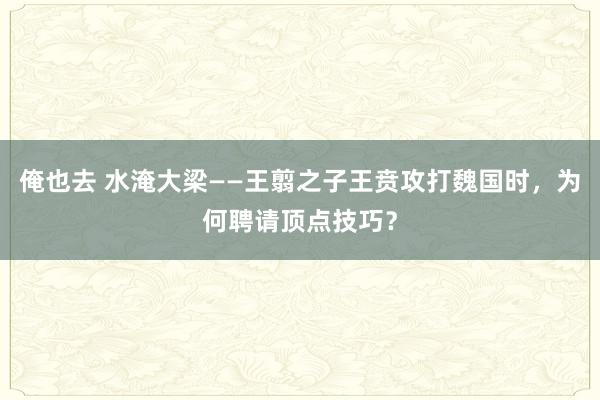 俺也去 水淹大梁——王翦之子王贲攻打魏国时，为何聘请顶点技巧？