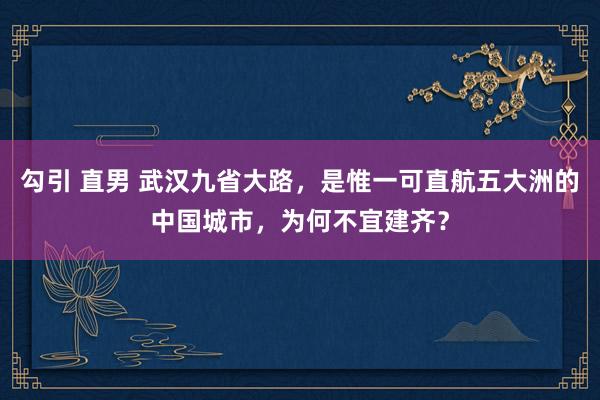 勾引 直男 武汉九省大路，是惟一可直航五大洲的中国城市，为何不宜建齐？